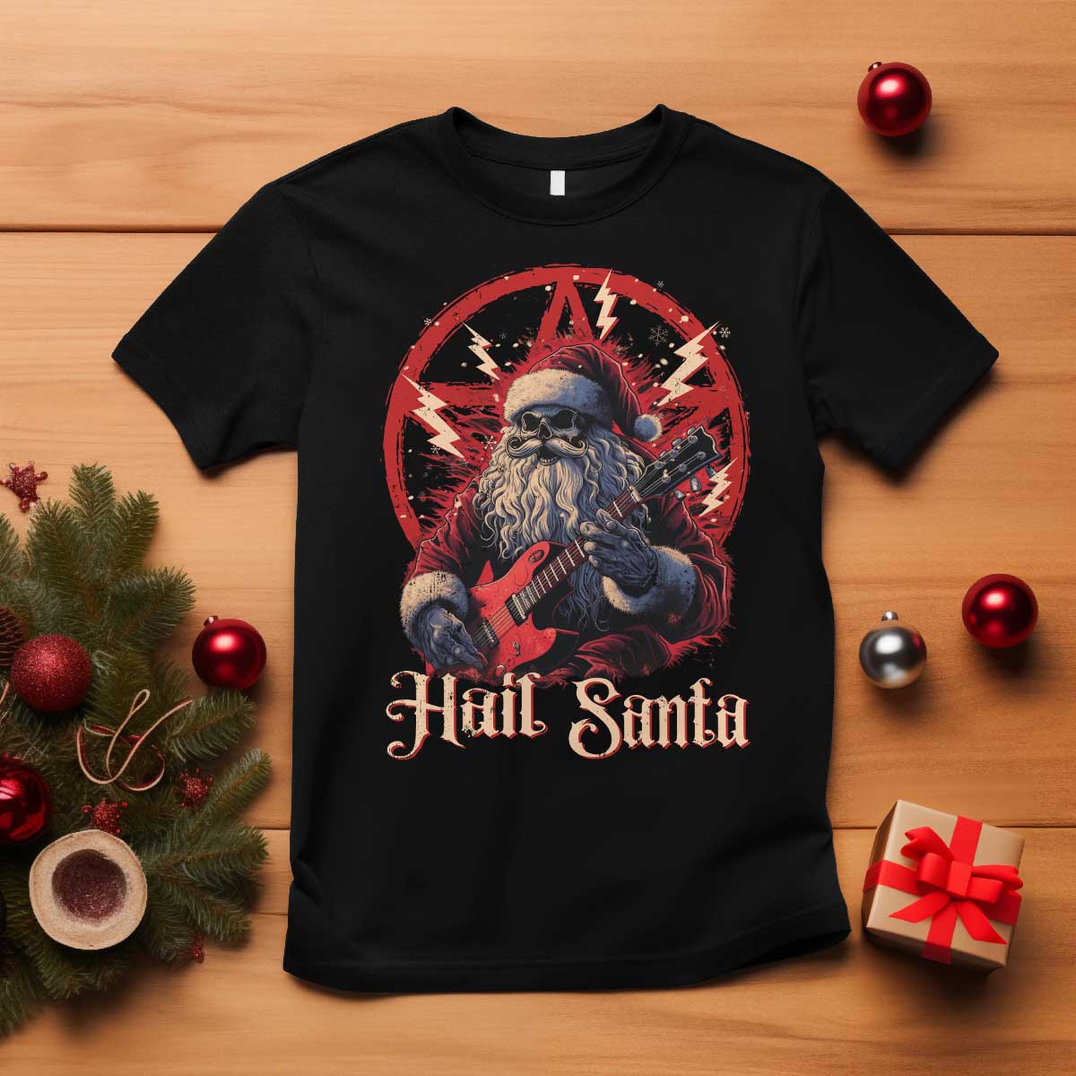 Funny Christmas Hail Santa T Shirt Sleigher Heavy Metal Xmas TS11 Black Print Your Wear