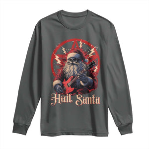 Funny Christmas Hail Santa Long Sleeve Shirt Sleigher Heavy Metal Xmas TS11 Dark Heather Print Your Wear