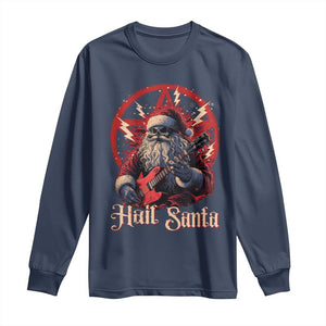 Funny Christmas Hail Santa Long Sleeve Shirt Sleigher Heavy Metal Xmas TS11 Navy Print Your Wear