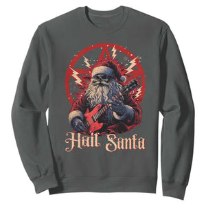 Funny Christmas Hail Santa Sweatshirt Sleigher Heavy Metal Xmas TS11 Dark Heather Print Your Wear