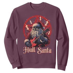 Funny Christmas Hail Santa Sweatshirt Sleigher Heavy Metal Xmas TS11 Maroon Print Your Wear