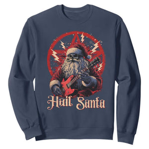 Funny Christmas Hail Santa Sweatshirt Sleigher Heavy Metal Xmas TS11 Navy Print Your Wear