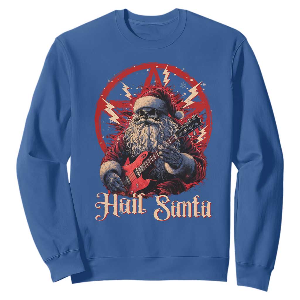 Funny Christmas Hail Santa Sweatshirt Sleigher Heavy Metal Xmas TS11 Royal Blue Print Your Wear