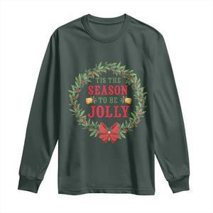 Funny Weed Christmas Long Sleeve Shirt Tis The Season To Be Jolly Xmas Wreath TS11 Dark Forest Green Print Your Wear