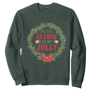 Funny Weed Christmas Sweatshirt Tis The Season To Be Jolly Xmas Wreath TS11 Dark Forest Green Print Your Wear