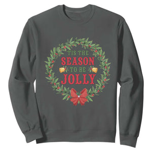 Funny Weed Christmas Sweatshirt Tis The Season To Be Jolly Xmas Wreath TS11 Dark Heather Print Your Wear