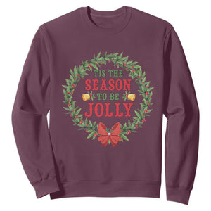 Funny Weed Christmas Sweatshirt Tis The Season To Be Jolly Xmas Wreath TS11 Maroon Print Your Wear