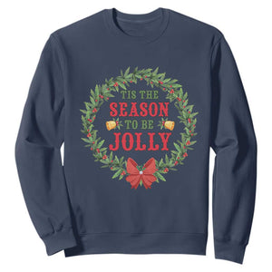 Funny Weed Christmas Sweatshirt Tis The Season To Be Jolly Xmas Wreath TS11 Navy Print Your Wear