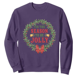 Funny Weed Christmas Sweatshirt Tis The Season To Be Jolly Xmas Wreath TS11 Purple Print Your Wear