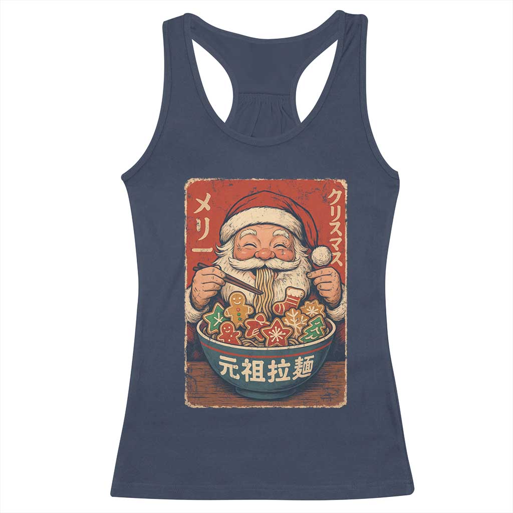 Santa Eating Ramen Noodles Japanese Christmas Racerback Tank Top TS11 Navy Print Your Wear
