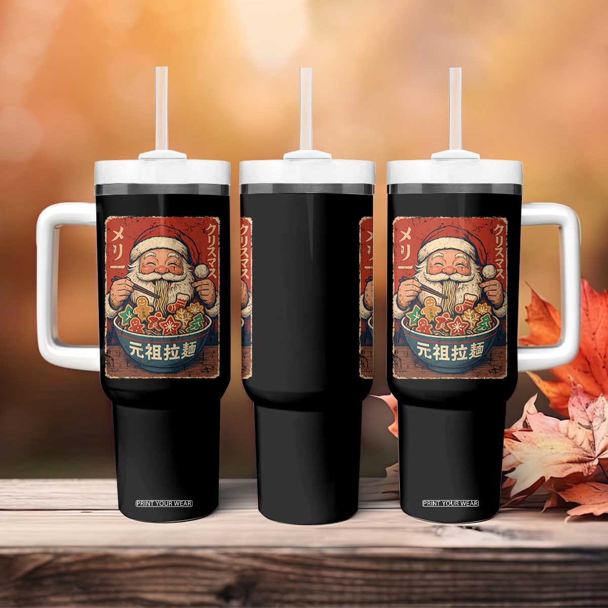 Santa Eating Ramen Noodles Japanese Christmas Tumbler With Handle TS11 Print Your Wear