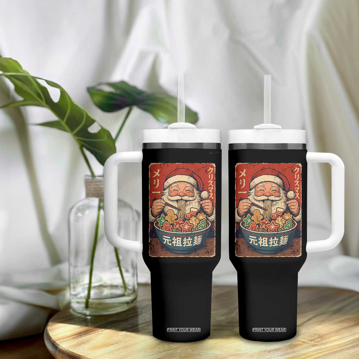 Santa Eating Ramen Noodles Japanese Christmas Tumbler With Handle TS11 Print Your Wear
