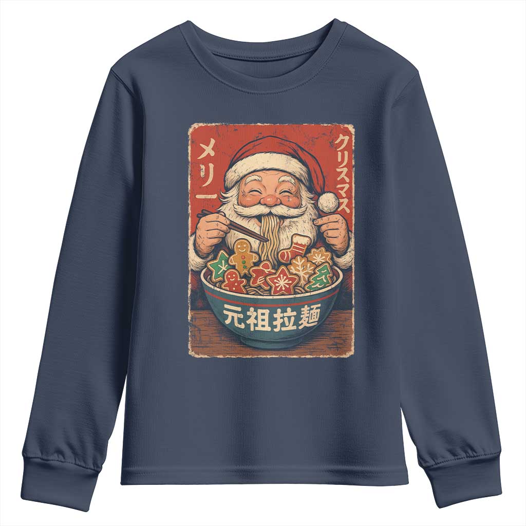 Santa Eating Ramen Noodles Japanese Christmas Youth Sweatshirt TS11 Navy Print Your Wear