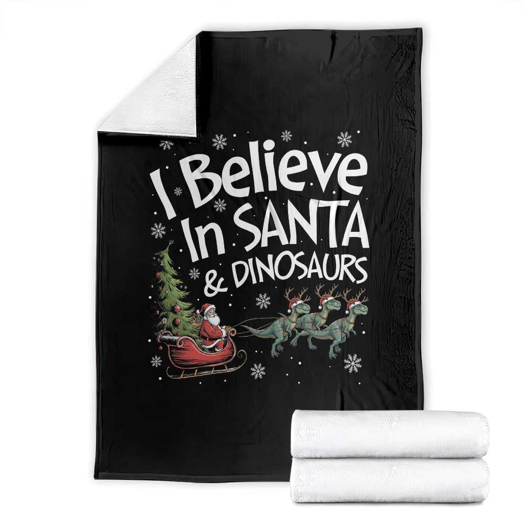 Funny Christmas Dino Throw Blanket I Believe In Santa And Dinosaur TS11 Black Print Your Wear