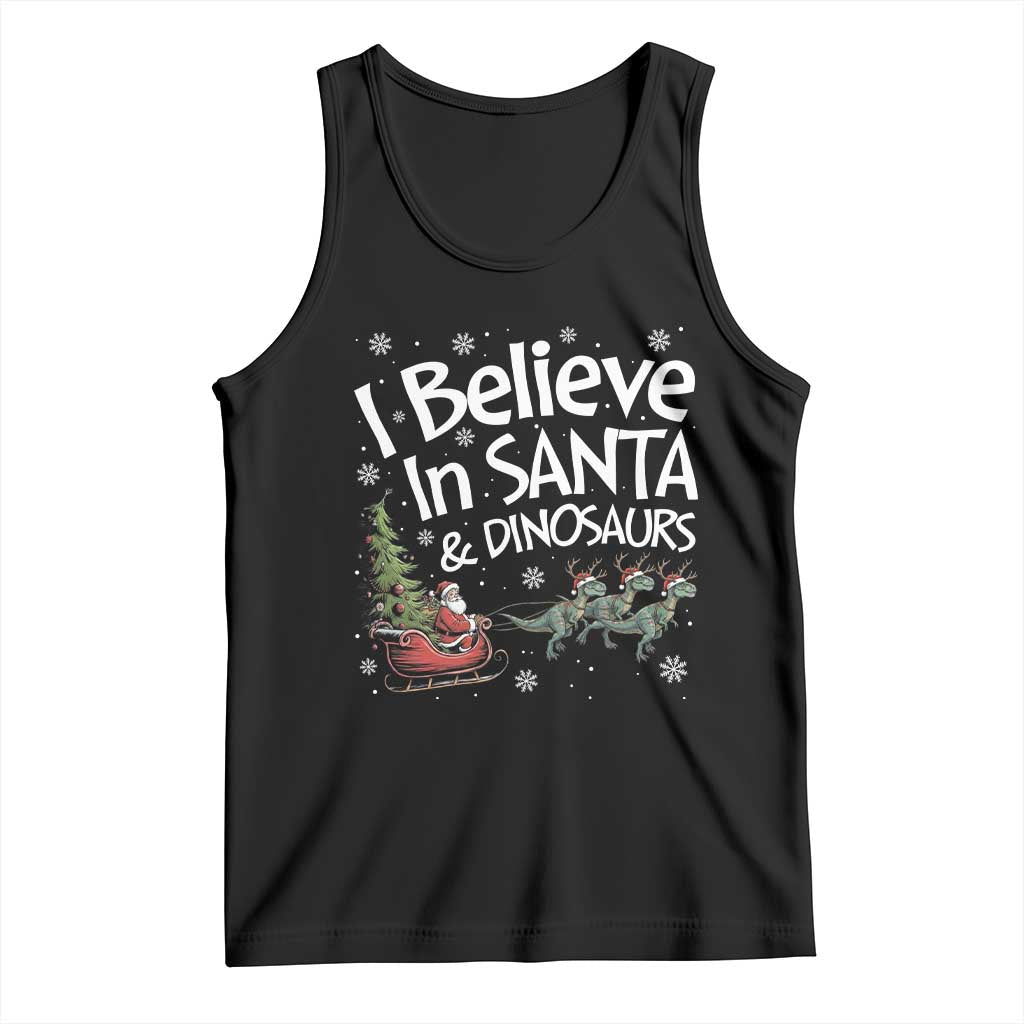Funny Christmas Dino Tank Top I Believe In Santa And Dinosaur TS11 Black Print Your Wear