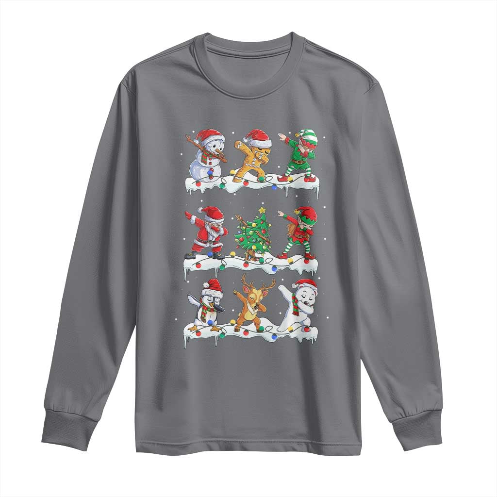 Dabbing Santa Elf Friends Christmas Light Long Sleeve Shirt TS11 Charcoal Print Your Wear
