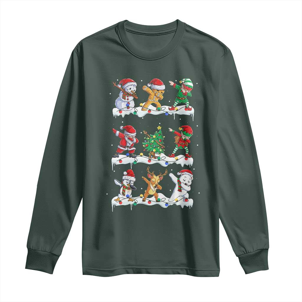 Dabbing Santa Elf Friends Christmas Light Long Sleeve Shirt TS11 Dark Forest Green Print Your Wear