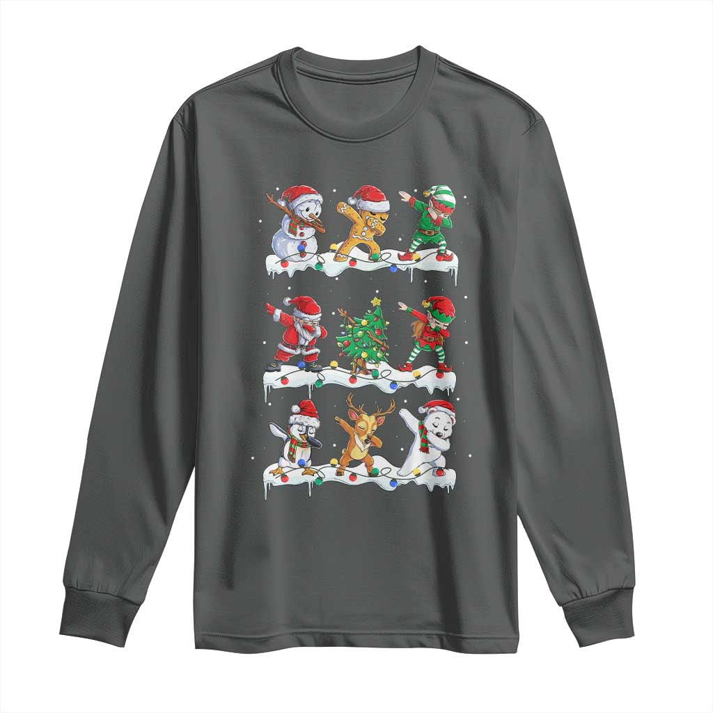Dabbing Santa Elf Friends Christmas Light Long Sleeve Shirt TS11 Dark Heather Print Your Wear