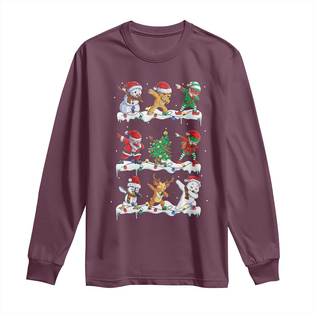 Dabbing Santa Elf Friends Christmas Light Long Sleeve Shirt TS11 Maroon Print Your Wear