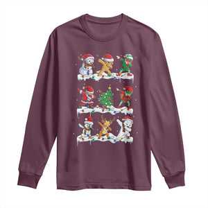 Dabbing Santa Elf Friends Christmas Light Long Sleeve Shirt TS11 Maroon Print Your Wear
