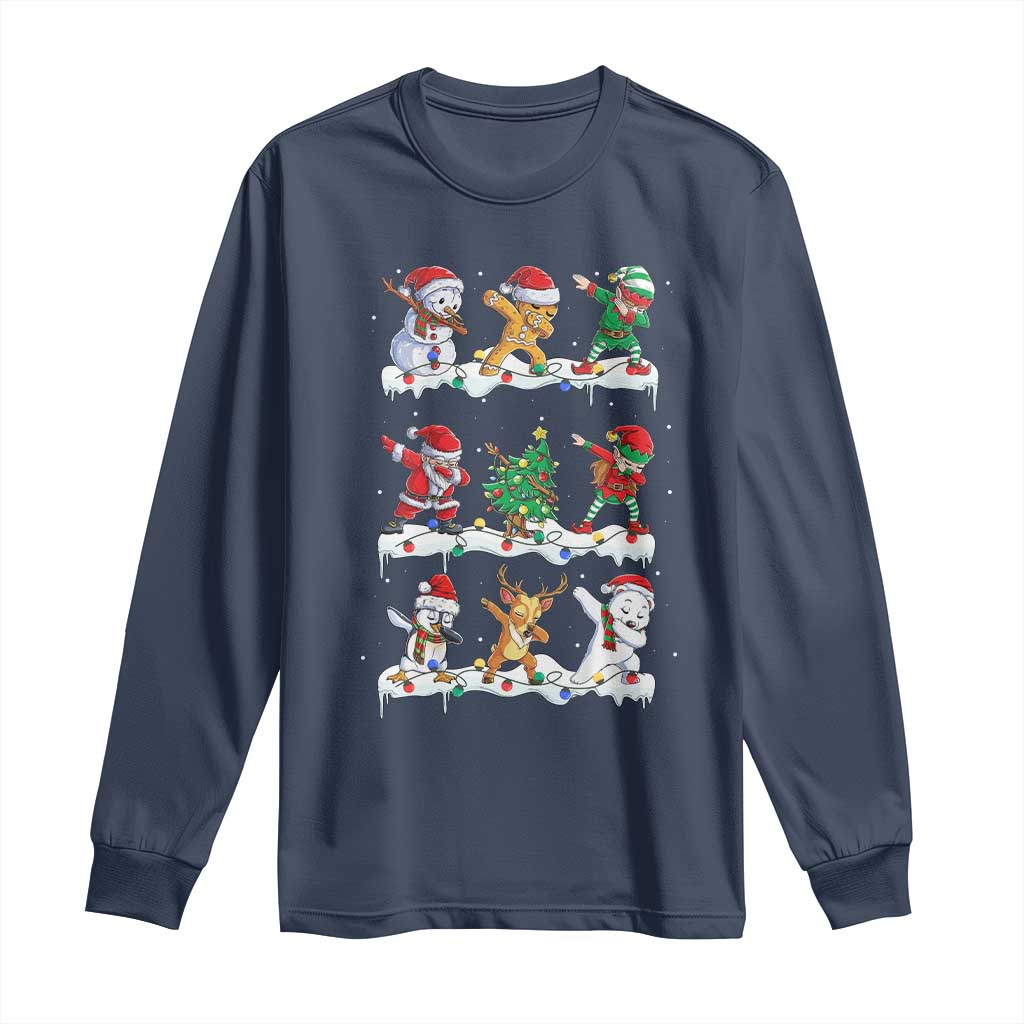 Dabbing Santa Elf Friends Christmas Light Long Sleeve Shirt TS11 Navy Print Your Wear