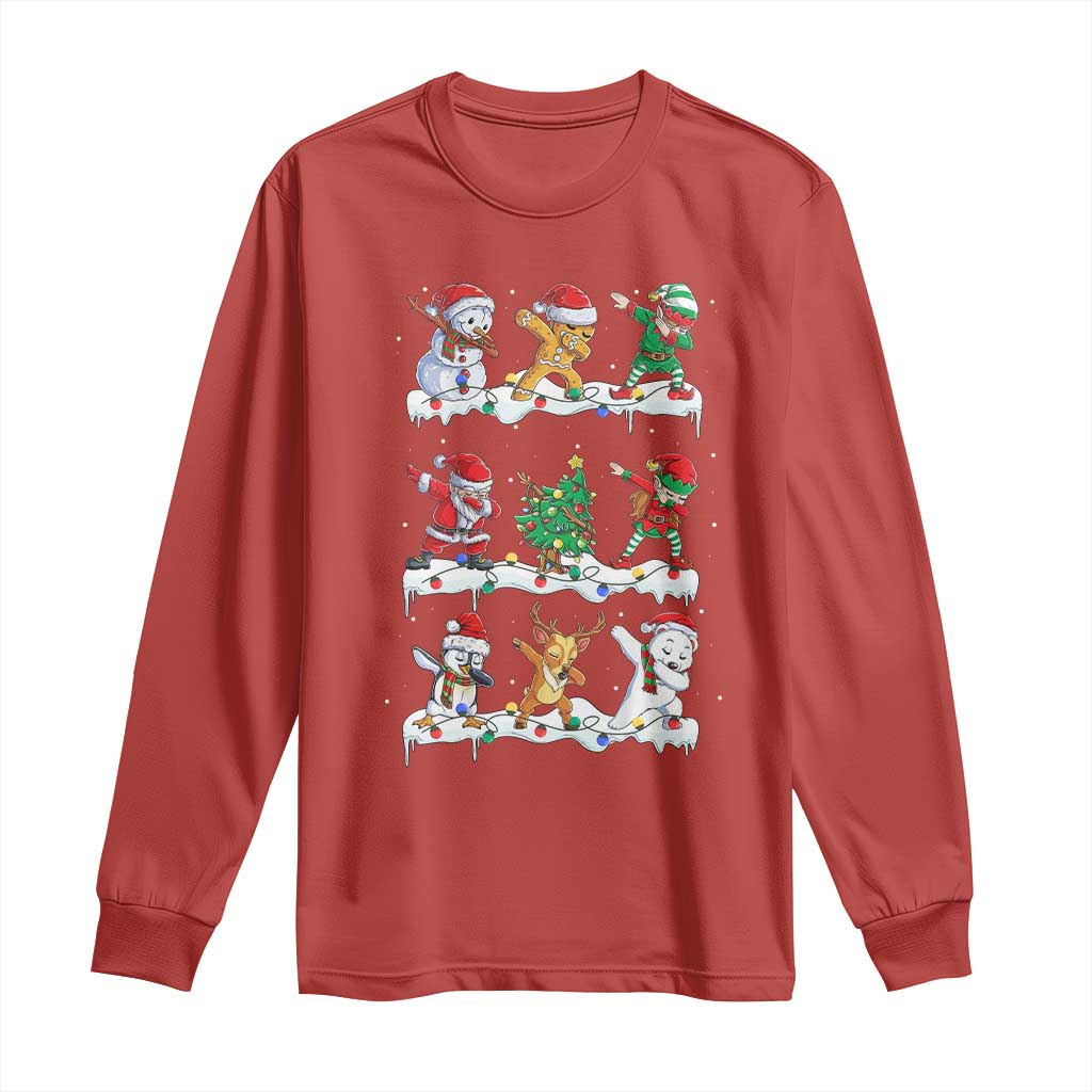Dabbing Santa Elf Friends Christmas Light Long Sleeve Shirt TS11 Red Print Your Wear