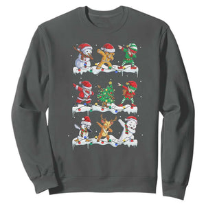 Dabbing Santa Elf Friends Christmas Light Sweatshirt TS11 Dark Heather Print Your Wear
