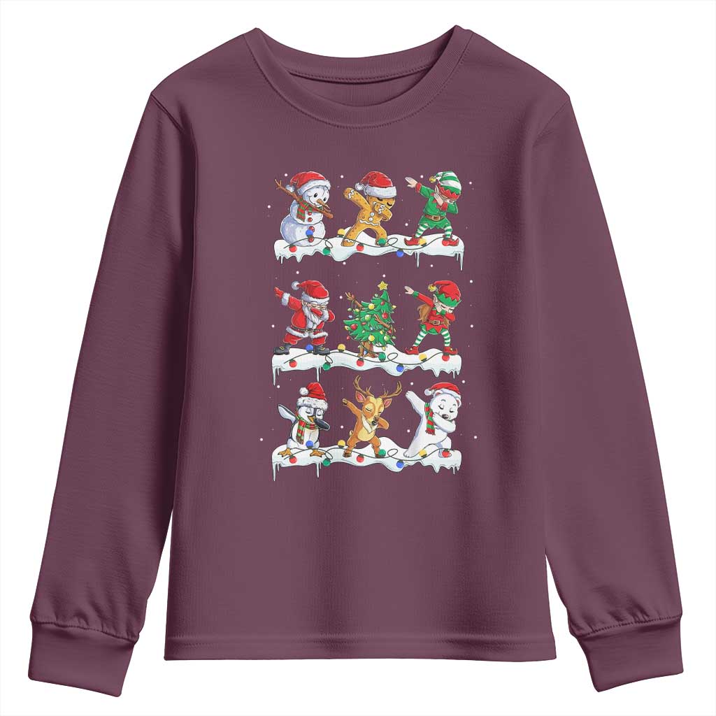 Dabbing Santa Elf Friends Christmas Light Youth Sweatshirt TS11 Maroon Print Your Wear