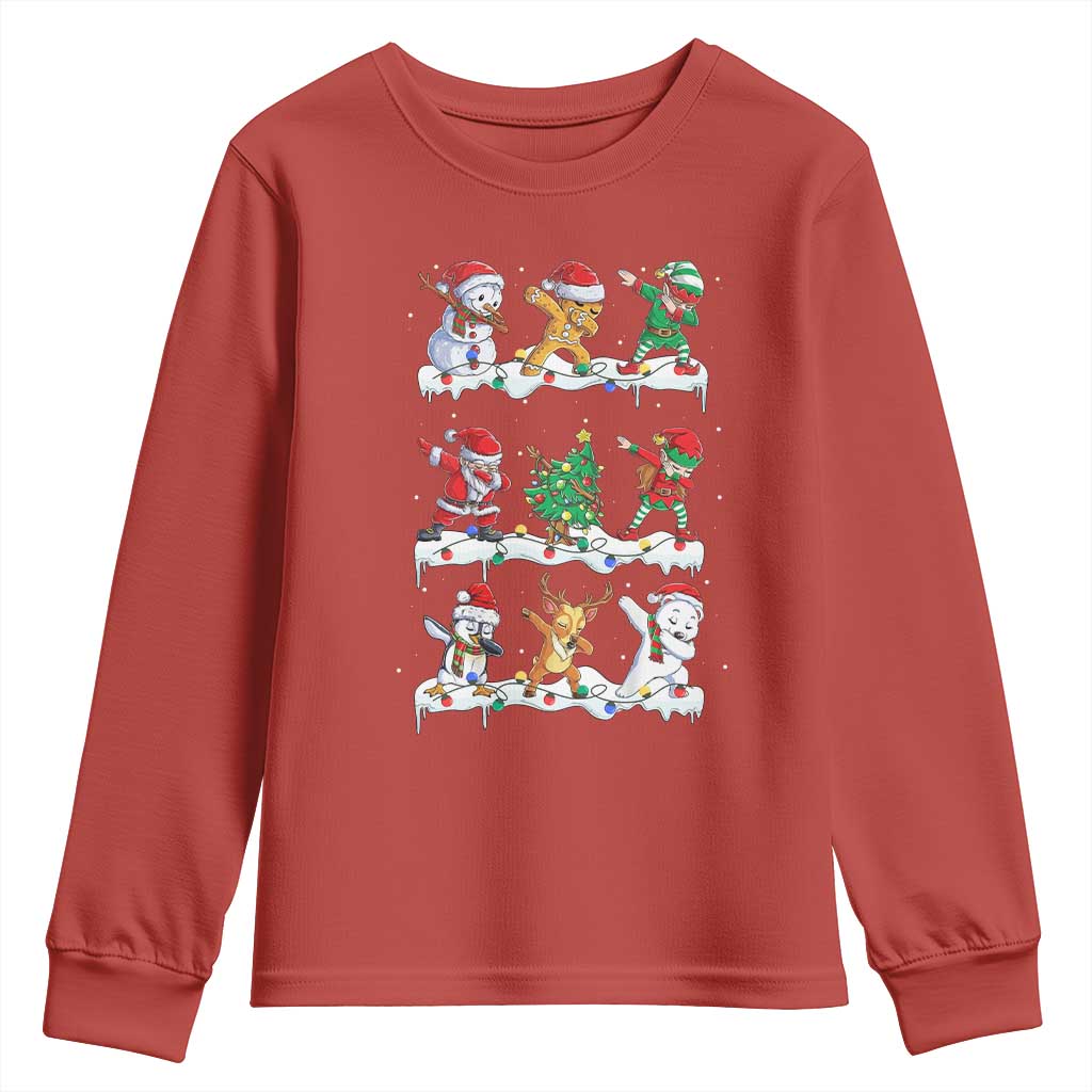 Dabbing Santa Elf Friends Christmas Light Youth Sweatshirt TS11 Red Print Your Wear