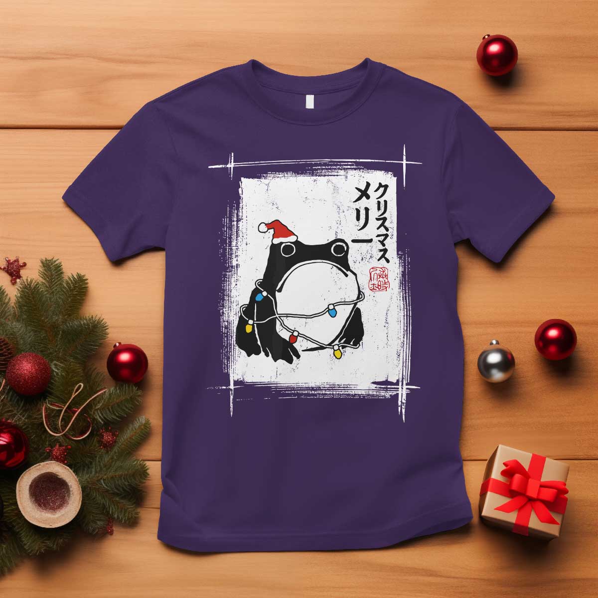 Funny Christmas Japanese T Shirt Santa Frog Ukiyoe Art TS11 Purple Print Your Wear