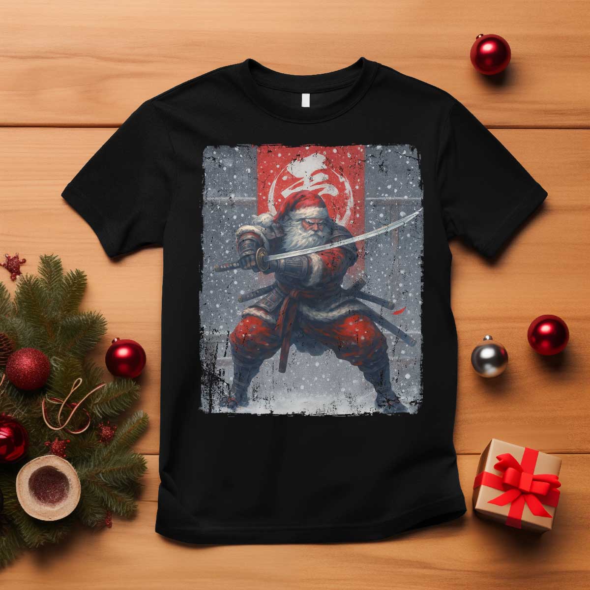 Christmas Samurai Santa T Shirt Japanese Xmas Warrior Sword Katana TS11 Black Print Your Wear