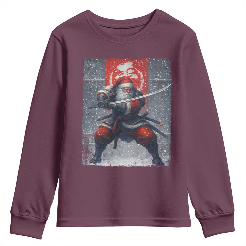 Christmas Samurai Santa Youth Sweatshirt Japanese Xmas Warrior Sword Katana TS11 Maroon Print Your Wear