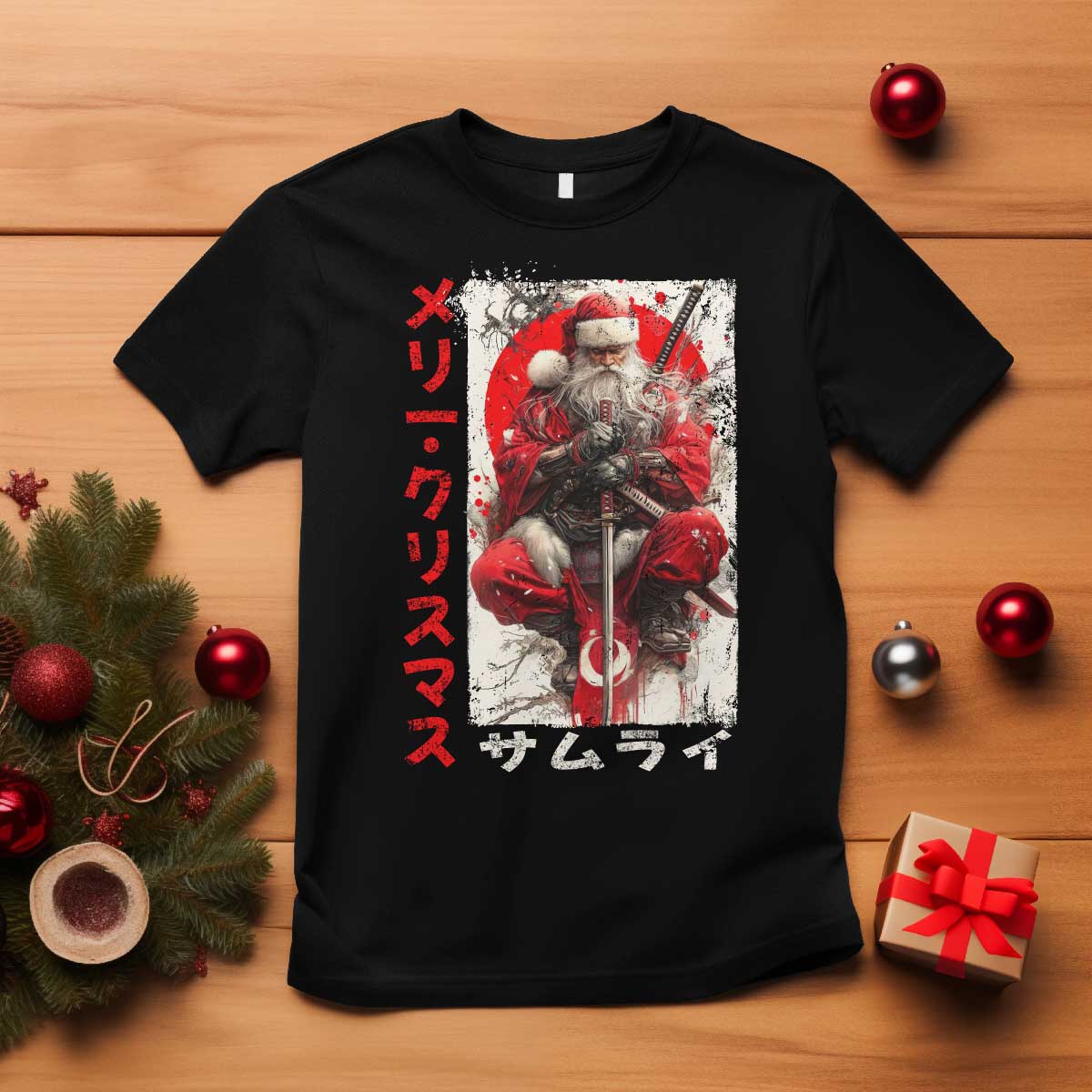 Christmas Samurai Santa T Shirt Japanese Xmas Warrior Ukiyo-e Art TS11 Black Print Your Wear