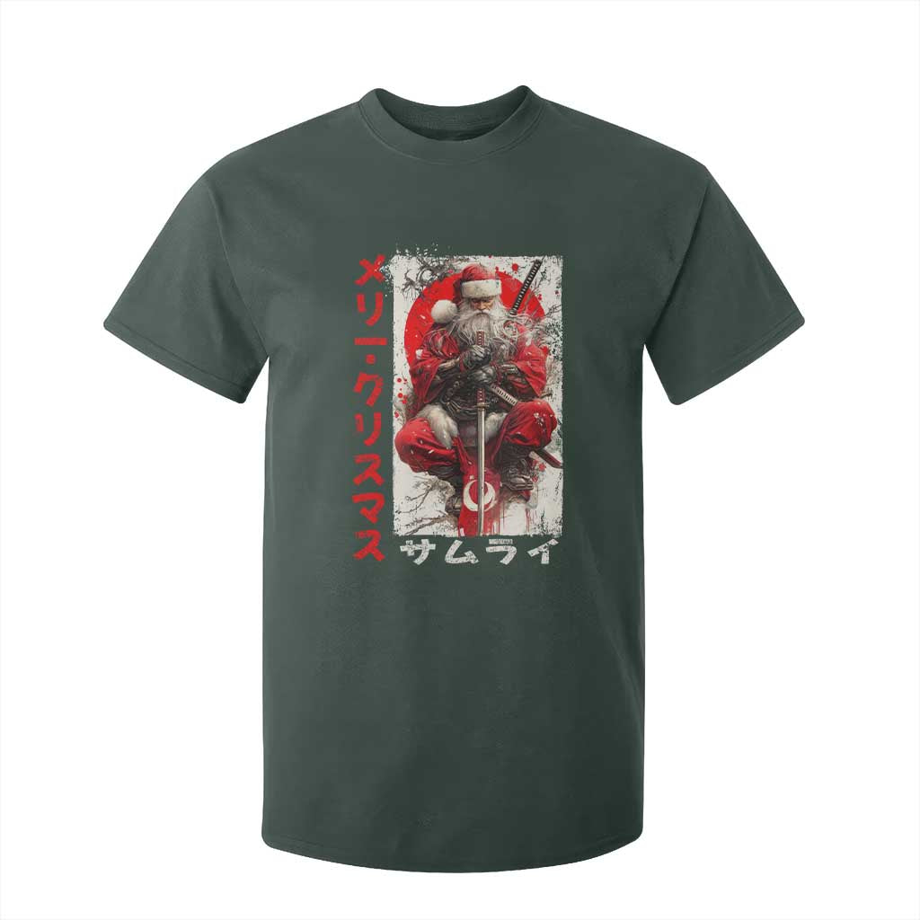 Christmas Samurai Santa T Shirt For Kid Japanese Xmas Warrior Ukiyo-e Art TS11 Dark Forest Green Print Your Wear