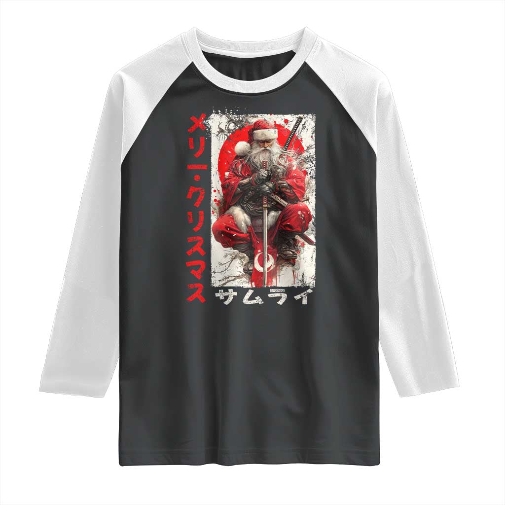 Christmas Samurai Santa Raglan Shirt Japanese Xmas Warrior Ukiyo-e Art TS11 Black White Print Your Wear