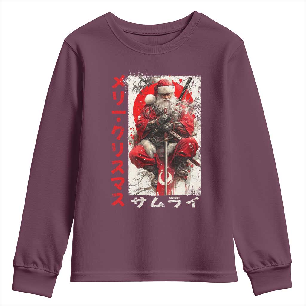 Christmas Samurai Santa Youth Sweatshirt Japanese Xmas Warrior Ukiyo-e Art TS11 Maroon Print Your Wear