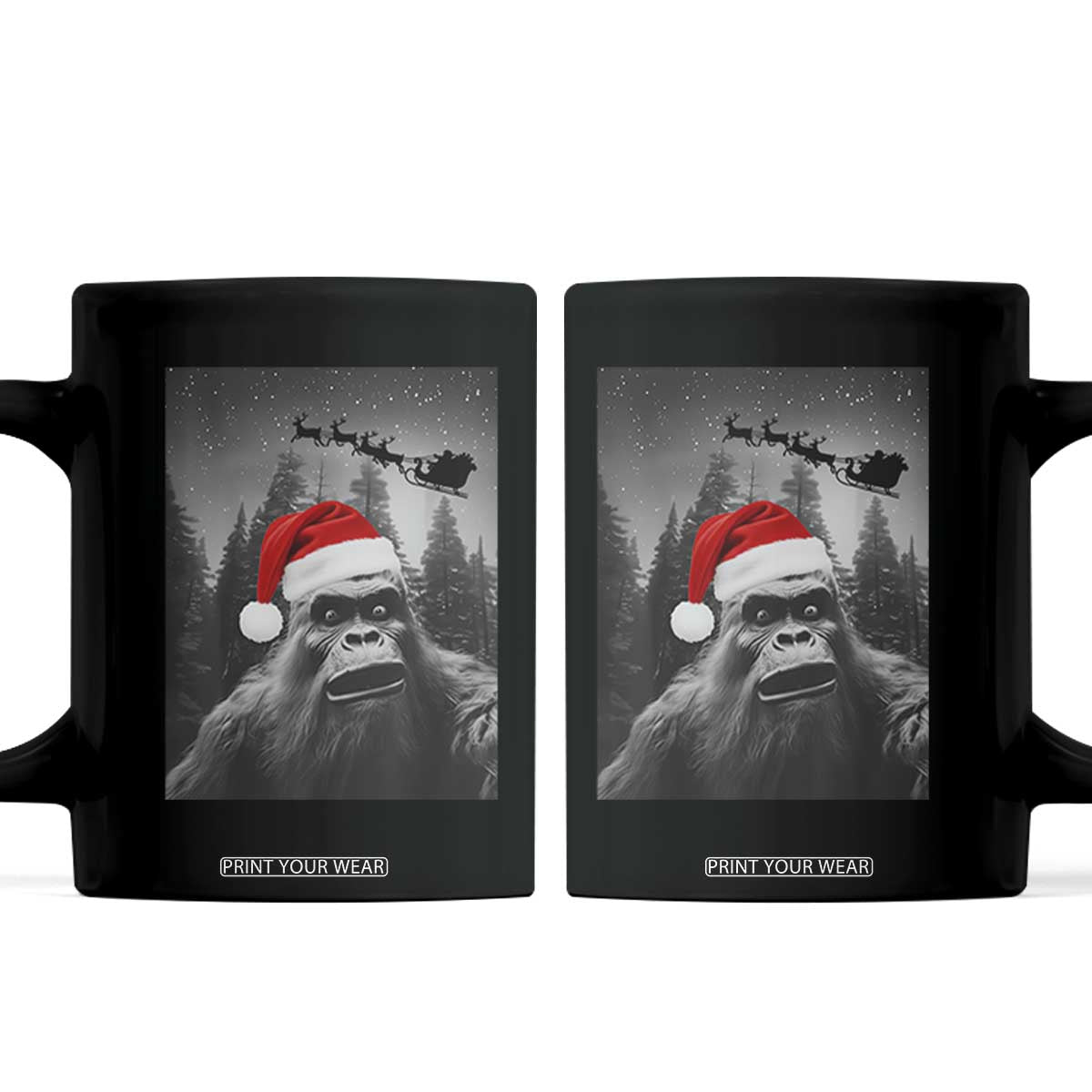 Funny Bigfoot Santas Sleigh Selfie Christmas Coffee Mug TS11 Black Print Your Wear