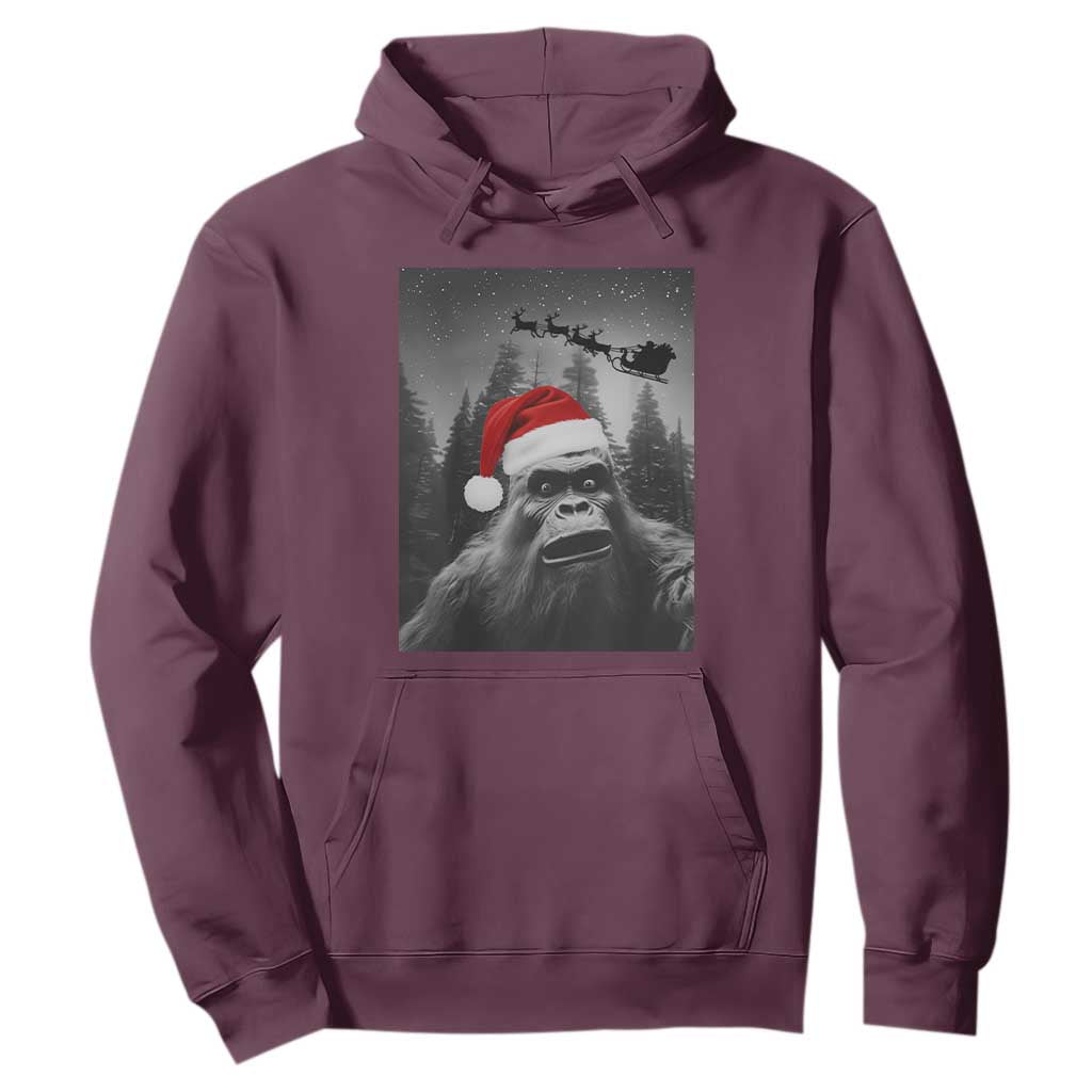 Funny Bigfoot Santas Sleigh Selfie Christmas Hoodie TS11 Maroon Print Your Wear