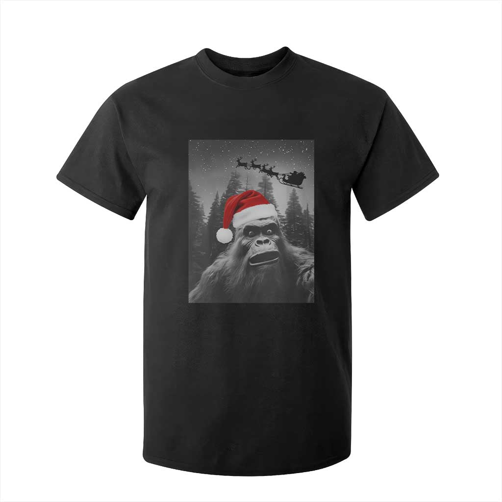 Funny Bigfoot Santas Sleigh Selfie Christmas T Shirt For Kid TS11 Black Print Your Wear