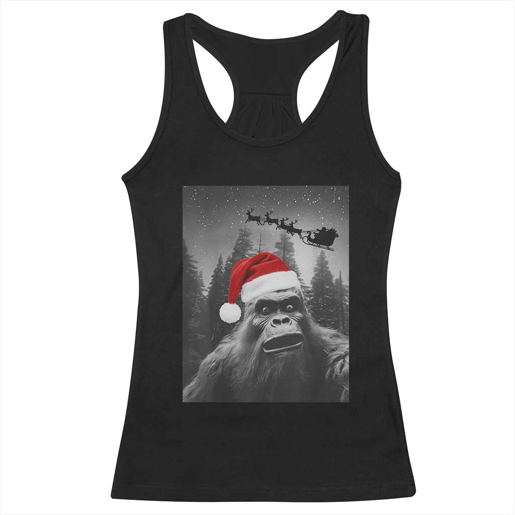 Funny Bigfoot Santas Sleigh Selfie Christmas Racerback Tank Top TS11 Black Print Your Wear