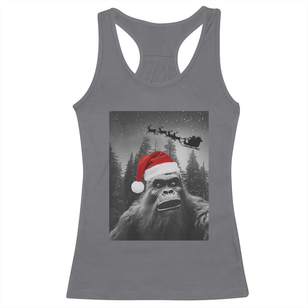 Funny Bigfoot Santas Sleigh Selfie Christmas Racerback Tank Top TS11 Charcoal Print Your Wear