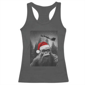 Funny Bigfoot Santas Sleigh Selfie Christmas Racerback Tank Top TS11 Dark Heather Print Your Wear