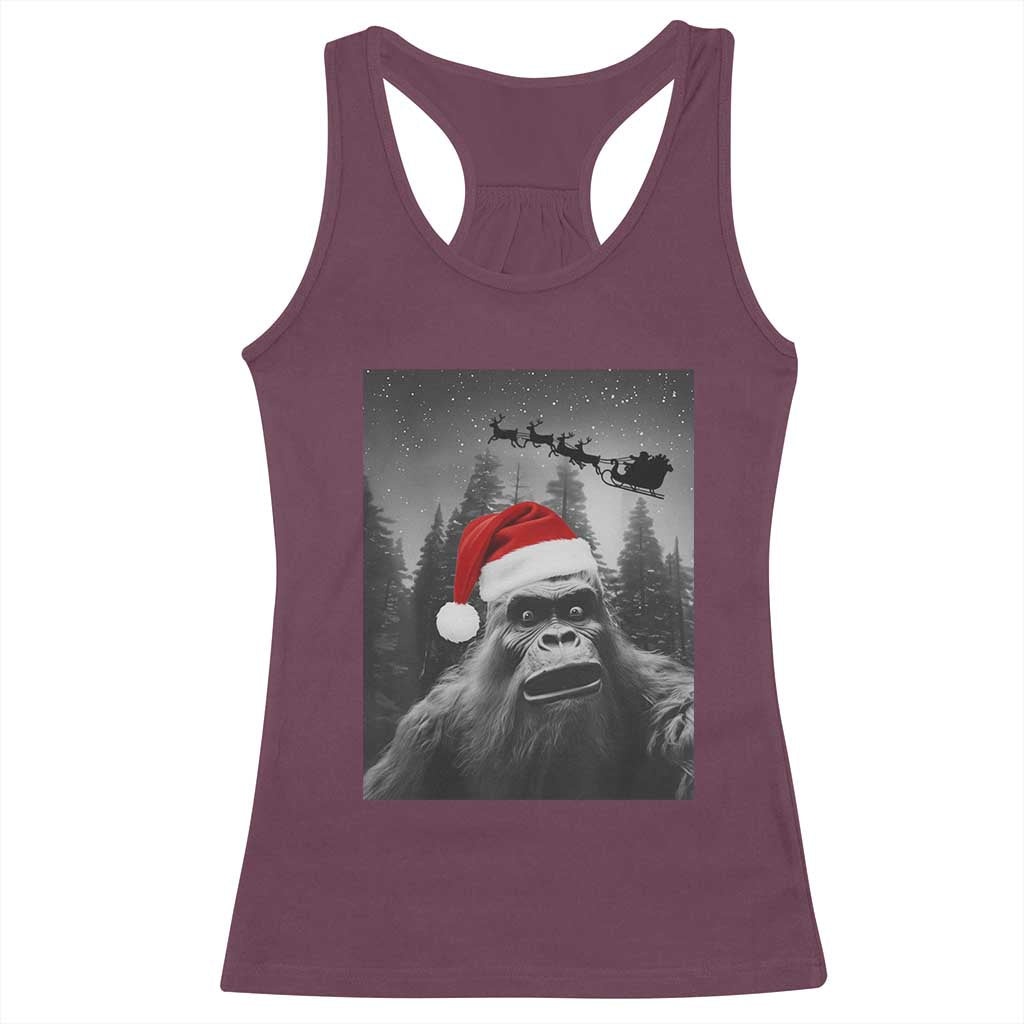 Funny Bigfoot Santas Sleigh Selfie Christmas Racerback Tank Top TS11 Maroon Print Your Wear