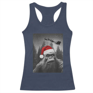 Funny Bigfoot Santas Sleigh Selfie Christmas Racerback Tank Top TS11 Navy Print Your Wear