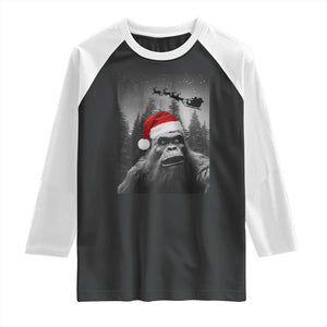 Funny Bigfoot Santas Sleigh Selfie Christmas Raglan Shirt TS11 Black White Print Your Wear