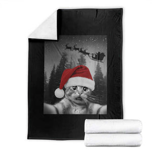 Funny Cat Selfie With Santas Sleigh Christmas Throw Blanket TS11 Black Print Your Wear