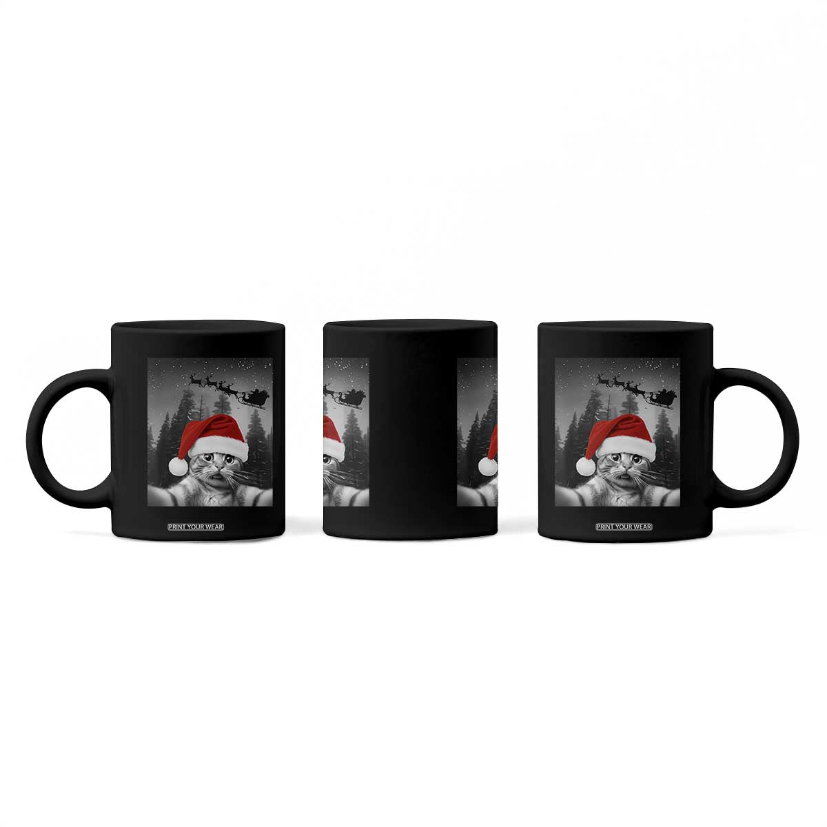 Funny Cat Selfie With Santas Sleigh Christmas Coffee Mug TS11 Print Your Wear
