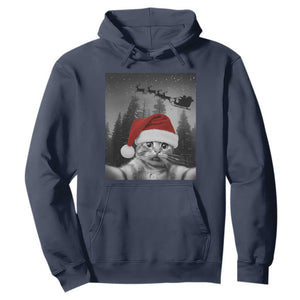 Funny Cat Selfie With Santas Sleigh Christmas Hoodie TS11 Navy Print Your Wear