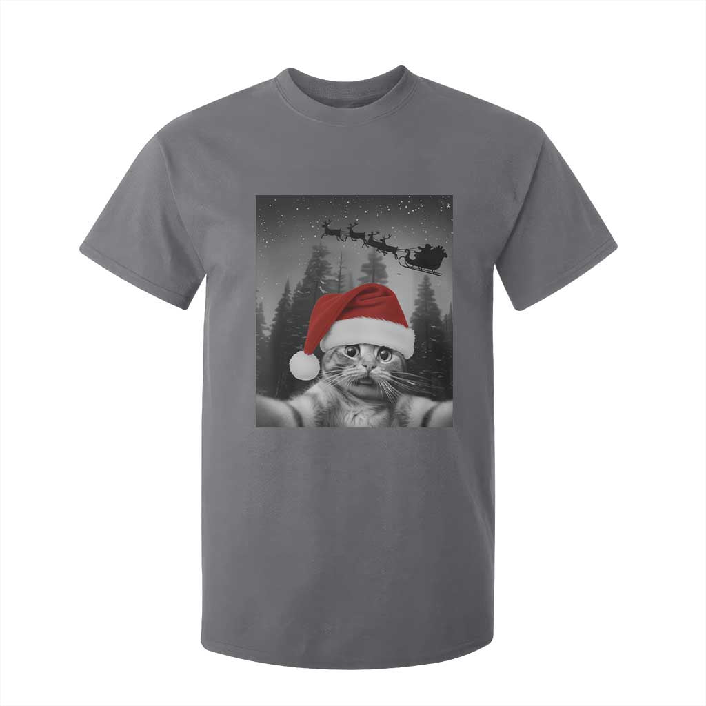 Funny Cat Selfie With Santas Sleigh Christmas T Shirt For Kid TS11 Charcoal Print Your Wear