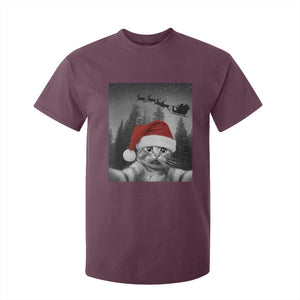 Funny Cat Selfie With Santas Sleigh Christmas T Shirt For Kid TS11 Maroon Print Your Wear